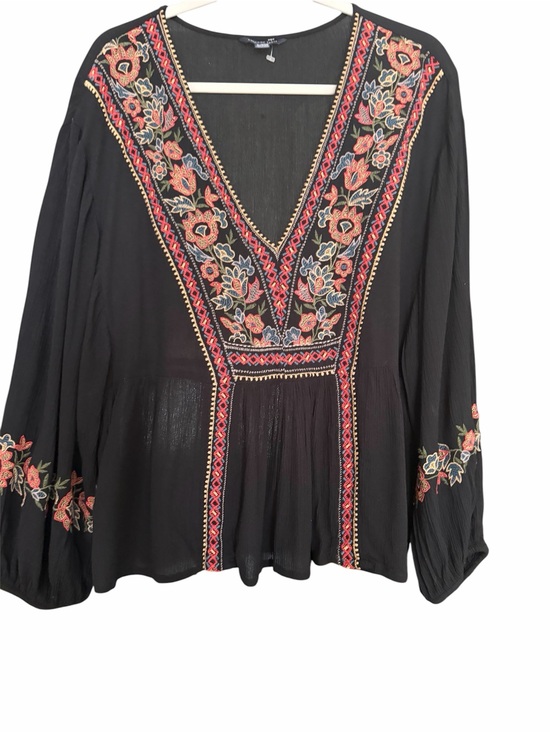 American Eagle Outfitters Tops - American Eagle Embroidered V-Neck Black Boho Blouse